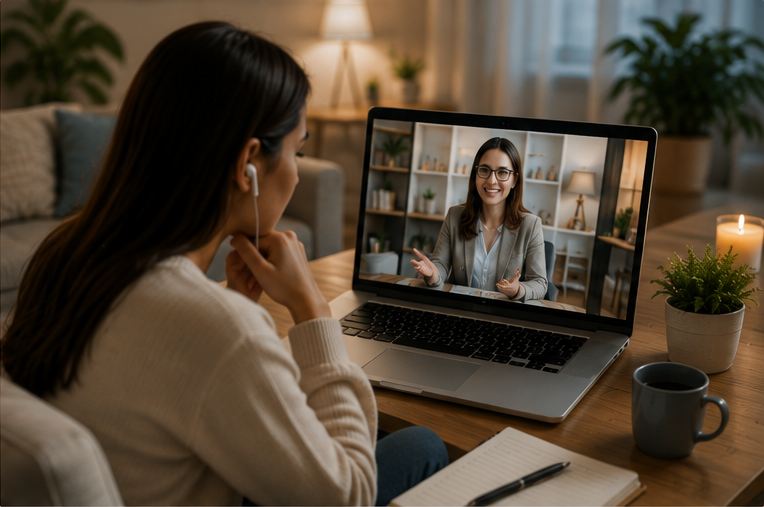 Psicologo (a) atendiendo terapia psicologica online por videollamada